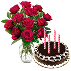 12 Red Roses Bunch with Chocolate Cake 2 Lbs