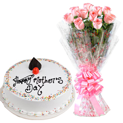 Magnificent Pink Roses Bouquet and Cake for Celebration