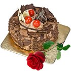 Fresh Baked Chocolate Cake N Rose- Midnight Delivery