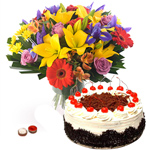 Mixed Flower Bouquet with Cake
