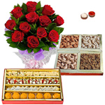 Red Rose Bouquet with Assorted Sweets and Dry Fruits
