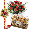 Rakhi with Red Roses n Ferrero Rocher Box