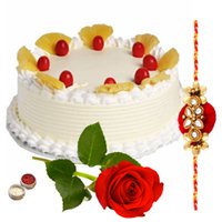 Eggless Cake and a Red Rose with Free Rakhi,
