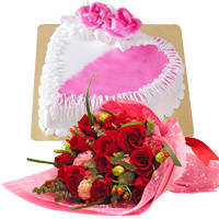 Exclusive Dutch Red Roses Bouquet with Heart Shaped Cake