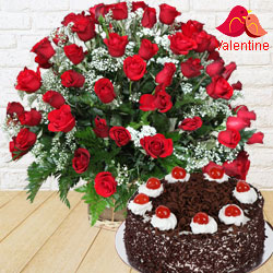 Dutch Red Roses with Black Forest Cake