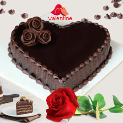 Love Shape Chocolate Cake N 1 Red Rose