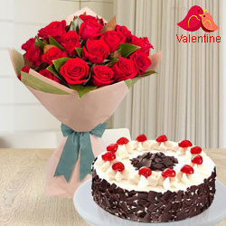 24 Exclusive Red Dutch Roses Bouquet and 1 Kg. 5 Star Bakery Cake