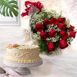 Dutch Red Roses with 1 Kg. Eggless Cake