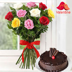 Dozen Assorted Roses n Cake