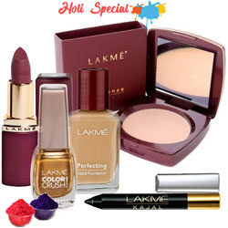 Attractive offer from Lakme containing Compact, Nail Polish, Lipstick, Foundation and Kajal with free Gulal/Abir Pouch