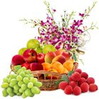 Fresh Fruits Basket with Orchid