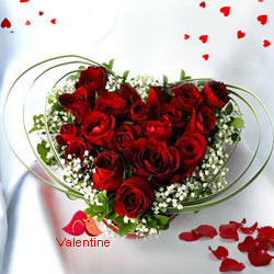 12 Dutch Red Roses in Heart Shape Arrangement
