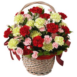 Radiant 15 Mixed Carnations Decked within a Basket