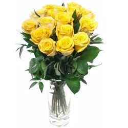 Beautiful 12 Yellow Roses in a Vase with Burst Of Joy