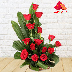 15 Exclusive Dutch Red Roses in Cane Basket