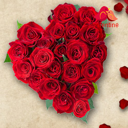 Exclusive <font color =#FF0000> Dutch Red </font> Roses in Heart Shaped Arrangement