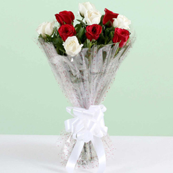 Beautiful Bouquet of 40 Red and White Roses