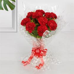 Eye-Catching Bunch of Red Coloured Carnations