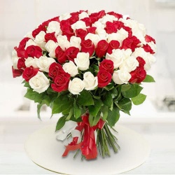 Glowing Marvel Red N White Roses Premium Bouquet