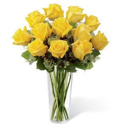 Magnificent Bouquet of Yellow Roses in a Glass Vase
