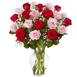 Embracing Love Red and Pink Roses Bouquet