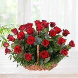 Magnificent Red Coloured Roses Arrangement in a Basket<br>