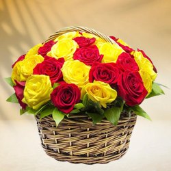 Treasured Togetherness Basket of Yellow N Red Roses
