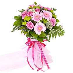 Jingling Endearment Roses and Gerberas Special Arrangement
