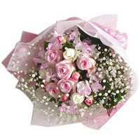 Glorious Filler Flowers with Pink & White Roses in a Hand Bunch
