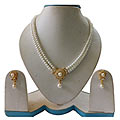 Classy White Pearl Set with Single Drop Pendant and Earrings