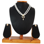 Fabulous Dropping Pearls on a Round Pendent with a Double Line Pearl Necklace and Matching Earrings