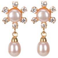 Outstanding Floral Pattern Pearl Eardrop Decked up with American Diamond Stones