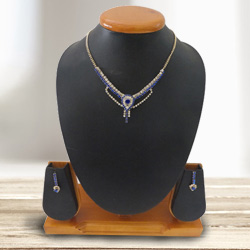 Traditional Charm Blue and White Stone Studded Necklace Set