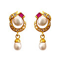 Pink Stone Studded Designer Genuine Pearl Pair of Earrings