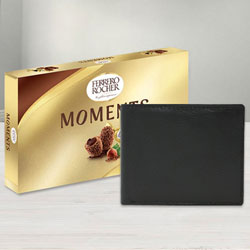 Appealing Leather Wallet with Ferrero Rocher Chocolates for Gents