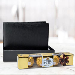 Astonishing Black Leather Wallet with Ferrero Rocher Chocolate