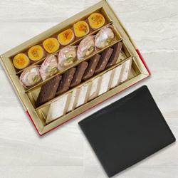 Tasty Bhikarams Assorted Sweets with Gents Leather Wallet from Rich Born