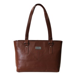 Showstopper Ladies Brown Vanity Bag with Front Stiches