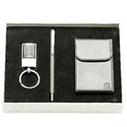 Graceful gift hamper with Steel finish Key Ring, Pen and a Visiting Card Holder