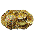 Designer Colorful Stone engraved 2pcs Golden Supari Dabbi and Tray Set