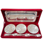 Silver plated set of bowls with a tray and spoons