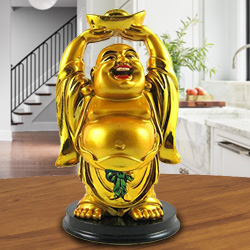 Shop for Golden Standing Laughing Buddha Holding Ingot