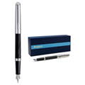 Flattering Waterman Hemisphere Deluxe Silky Black Fountain Pen with Chrome Trim Medium Nib
