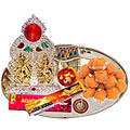 Ganesh Lakshmi Idols with Silver Plated Thali and Pure Ghee Ladoo