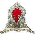 Exclusive Silver colored Auspicious Laxmi Ganesh in a Artistic Mandap and Diya