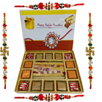 Ravishing Gift Pack of Assorted Homemade Chocolates with 4 Rakhi, Roli Tilak and Chawal for your Little Brother