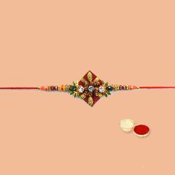 Dashing Rakhi Special Ethnic Rakhi with free Roli Tilak and Chawal for your Dear Brother