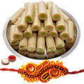 Yummy Gift Pack of Kaju Pista Roll from <font color=#FF0000>Haldiram</font> with Free Rakhi, Roli Tilak and Chawal for this Rakhi Festival