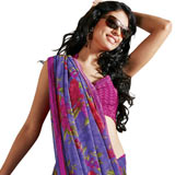 Gorgeous purple faux georgette saree with floral print.