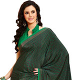 Awesome Blended Black and Green Crepe Silk Saree